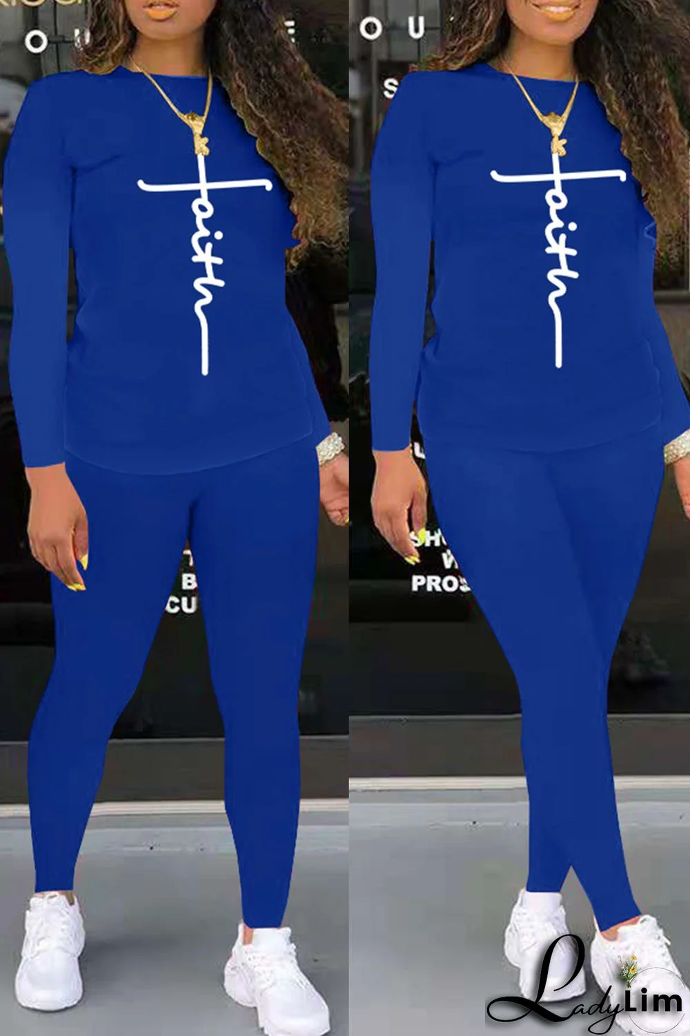 Grey Fashion Casual Print Basic O Neck Long Sleeve Two Pieces