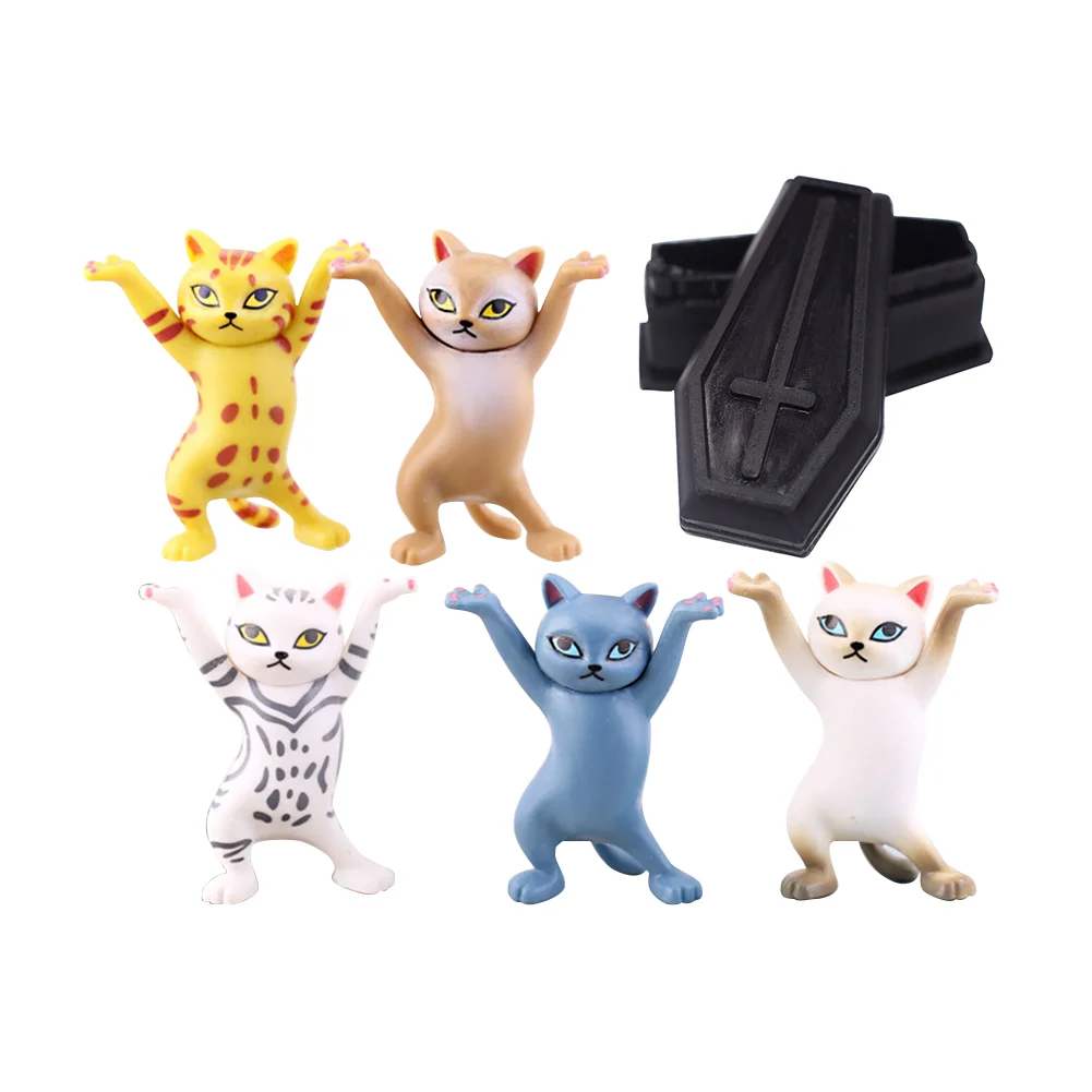 Cartoon Cat Pen Holder Resin Dancing Kitten Sculpture Office Home Decor