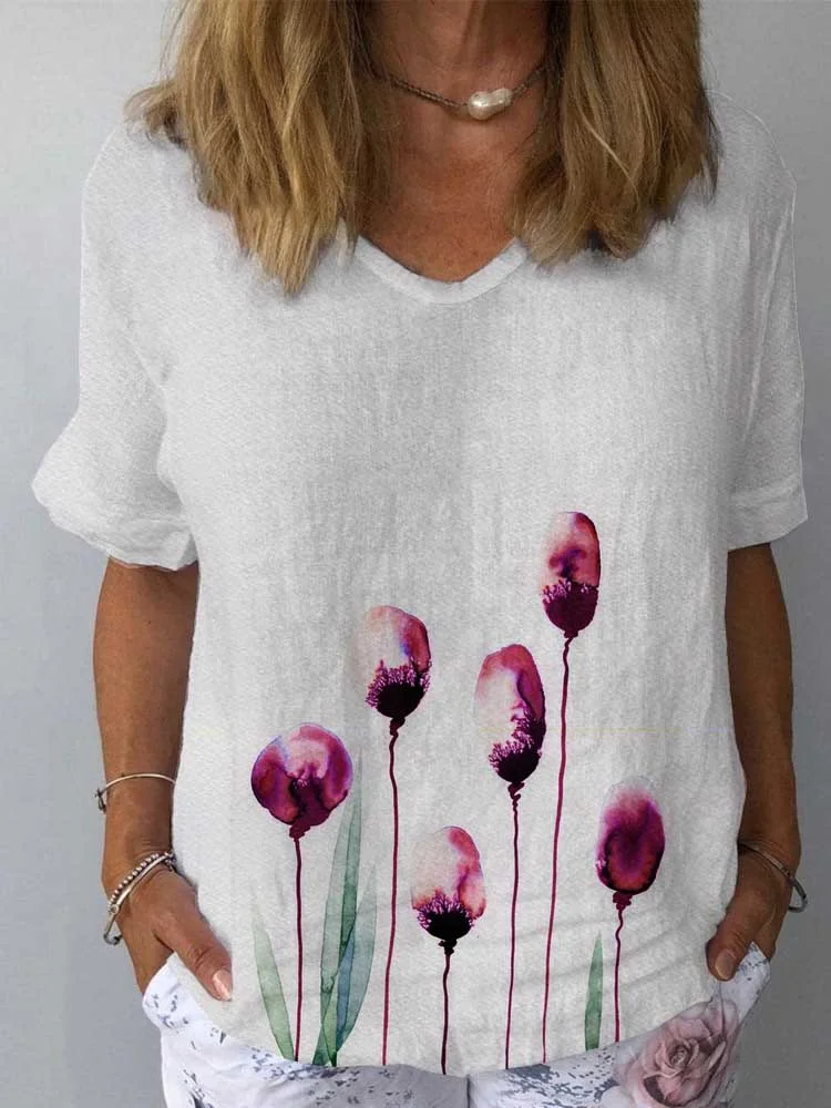 Women's Vintage Floral Print Cotton And Linen Top