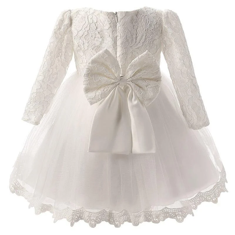 Baby Girl Long Sleeves Dress Newborn White Baptism Dress Flower Girls Dress Toddler Christening Gown Elegant Lace Princess Dress