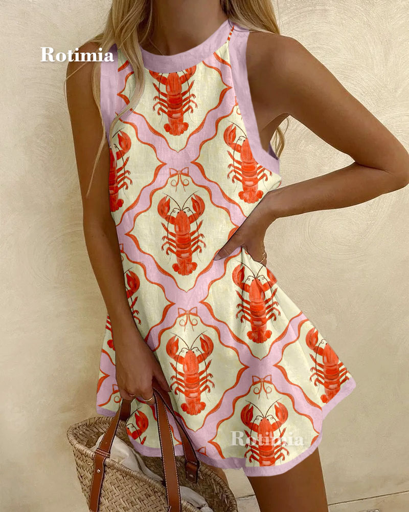Abstract Lobster Print Mini Dress