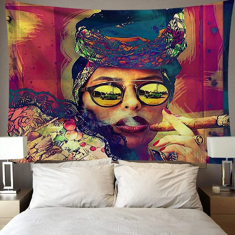 Black Art Tapestry Afro African American Woman Couple Red Wine Love Meditation Hippie Hip Hop Girl Wall Hanging Cloth Tapestries