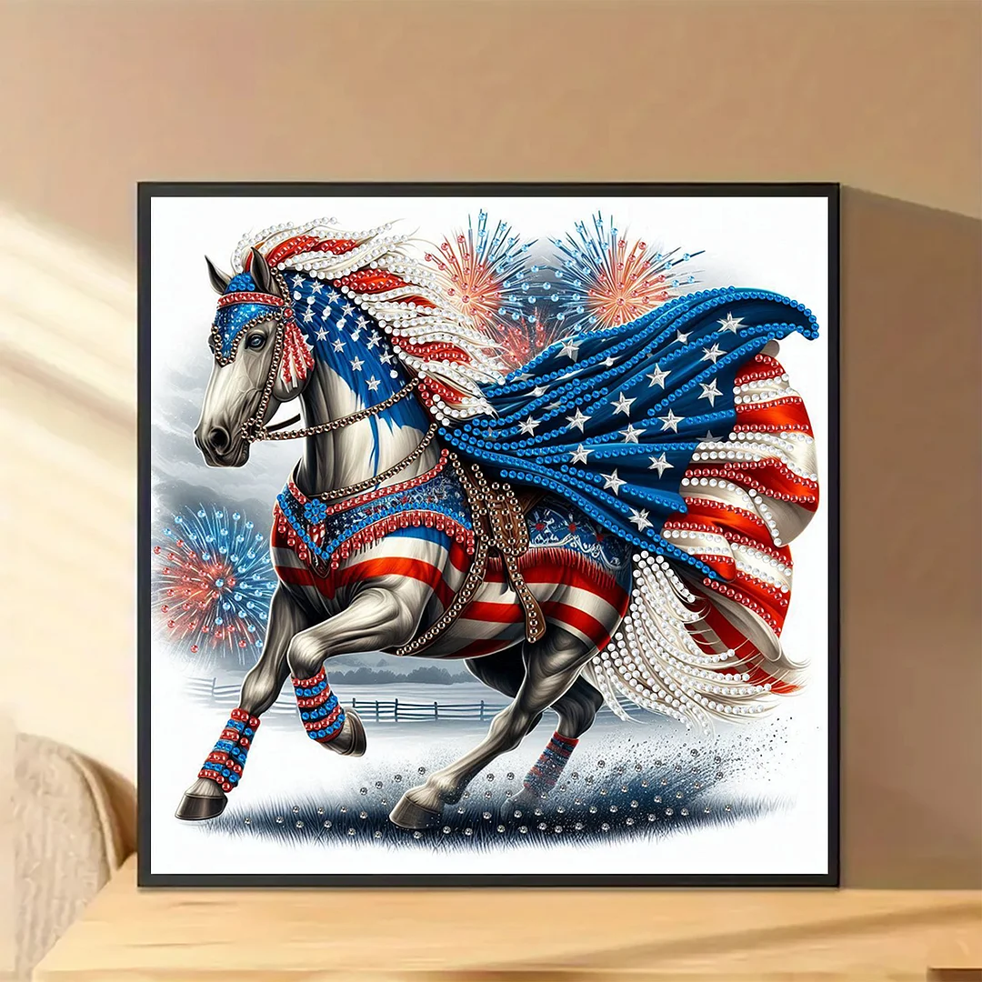 Diamond Painting - Partial Special Shaped Drill - Independence Day Horse(Canvas|30x30cm)