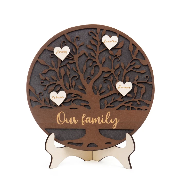 Engraved Family Tree Sign Custom 4 Names Wooden Plaque Home Decoration