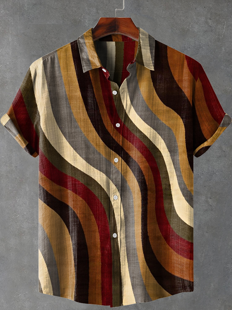 Retro Wave Stripes Art Print Casual 100% Cotton Shirt
