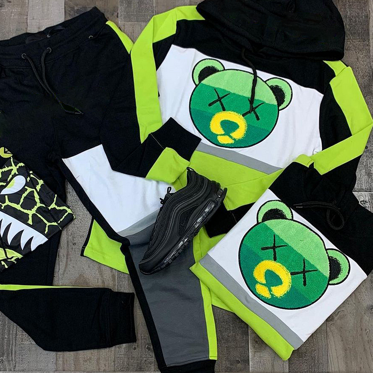 Green Bear cartoon print sports Hoodie