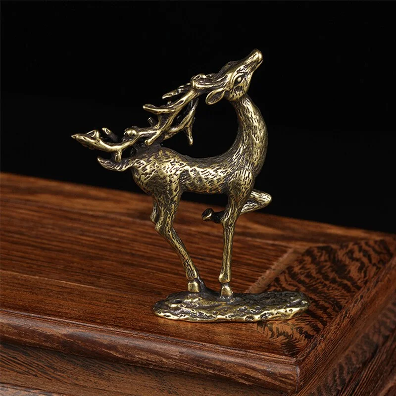Pure Copper Sika Deer Miniature Figurines Animal Ornament Desktop Decoration Crafts Accessories Solid Brass Home Feng Shui Decor