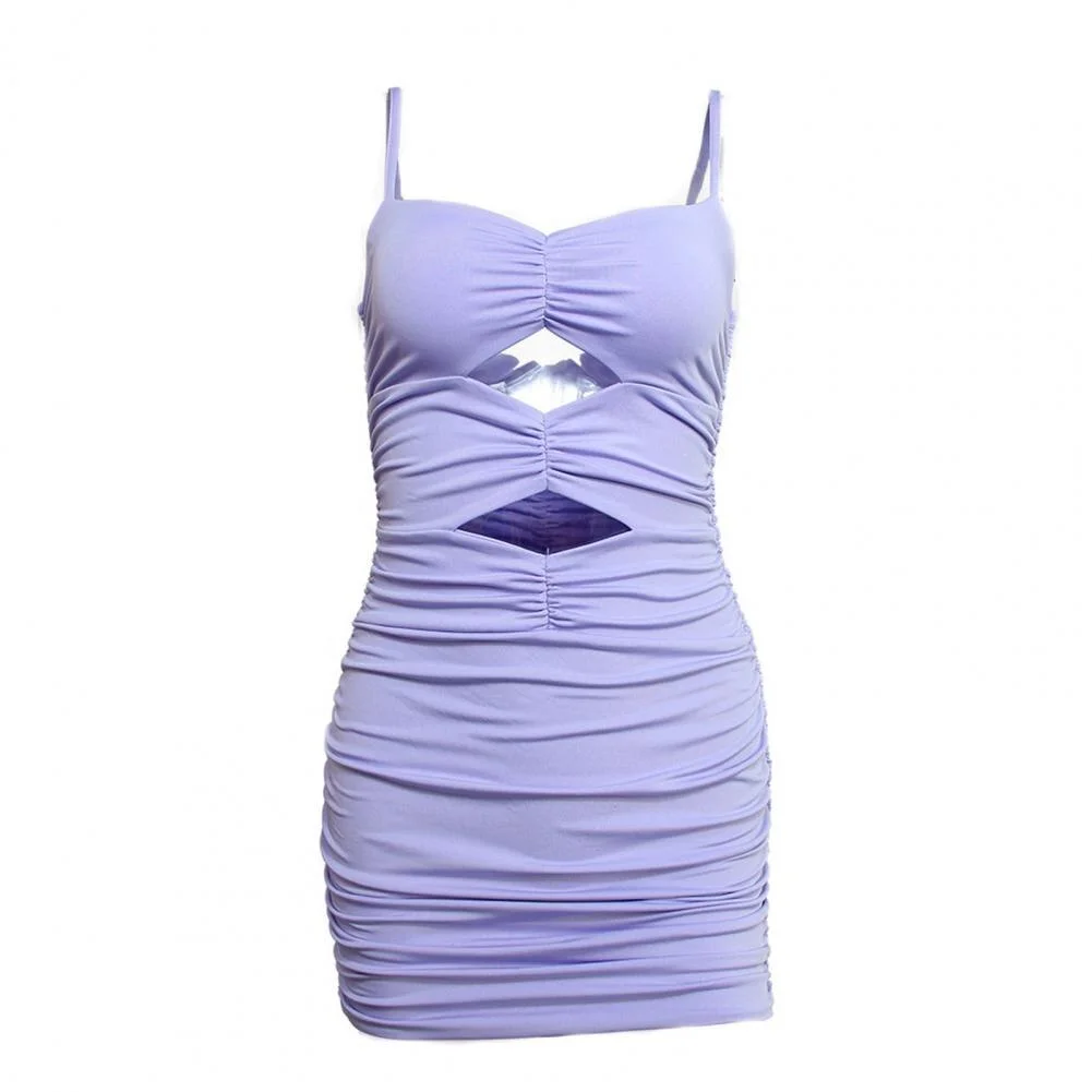 Spaghetti Strap Ruched Mini Dress  Tight Sleeveless Hollow Boob Hot Dress Summer Dress Club Party Bodycon y 2k vestido robe