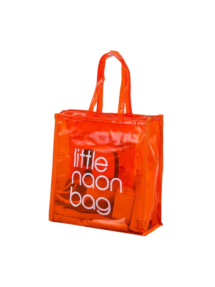 PVC Transparent Handbag Clear Large Capacity Waterproof Beach Tote (Orange)