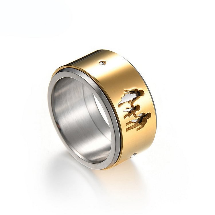 Personality Creative 12mm Wide Gold Happy Family Rotating Titanium Steel Ring