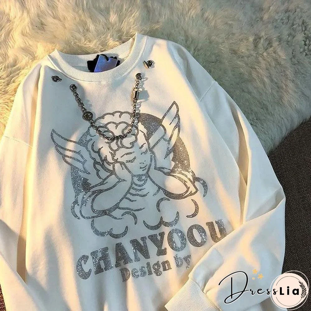 Harajuku High Street Hot Diamond Chain Couple Sweatshirt