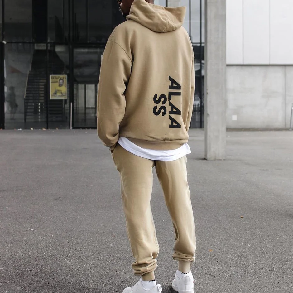 Peach Heart Printed Loose Hoodie and Pants Sports Casual Suit