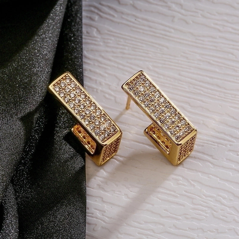 1 Pair Minimalist Commute Square Plating Inlay Copper Zircon 18k Gold Plated Ear Studs