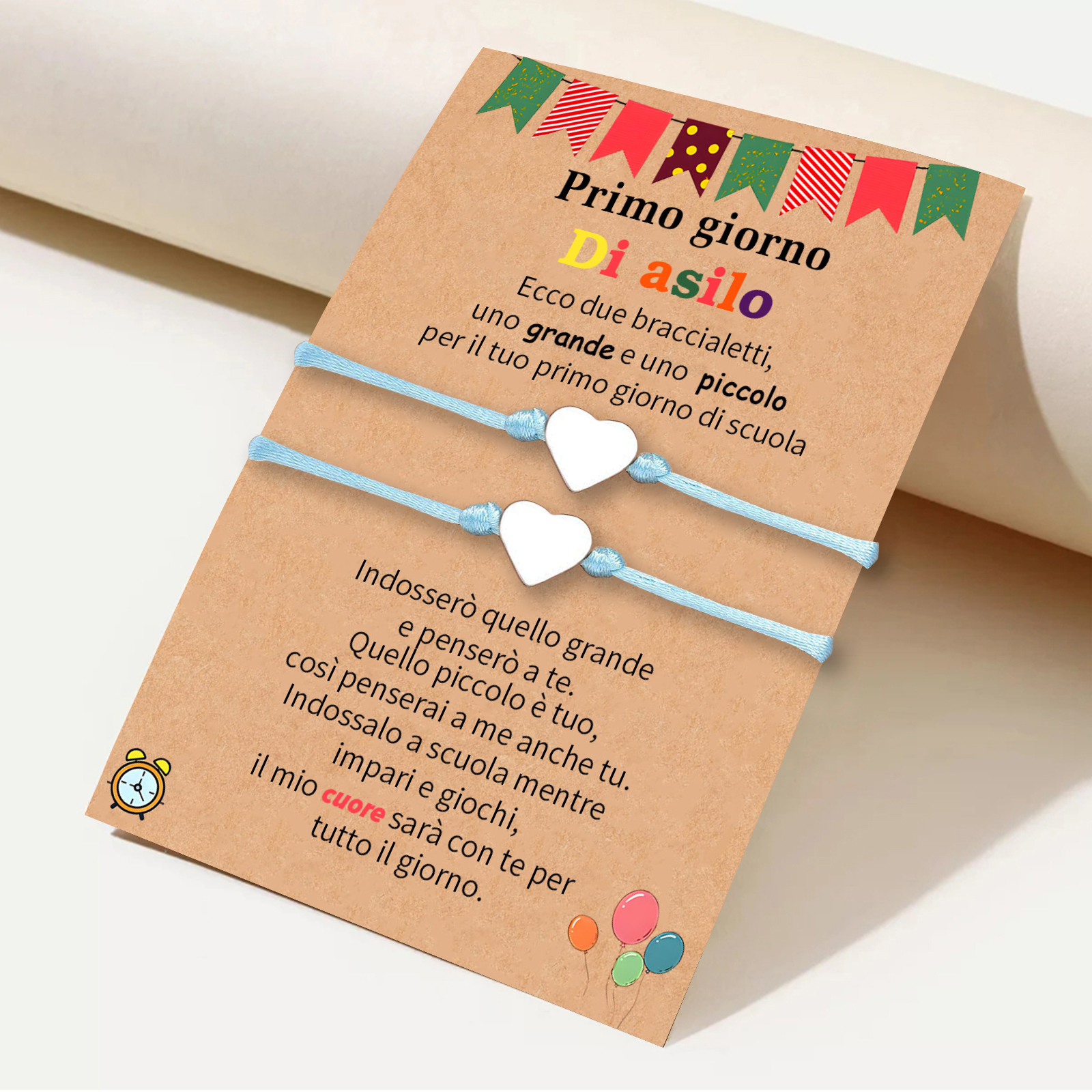 2PCS Braccialetto cuore regorabile regalo per bambina con carta