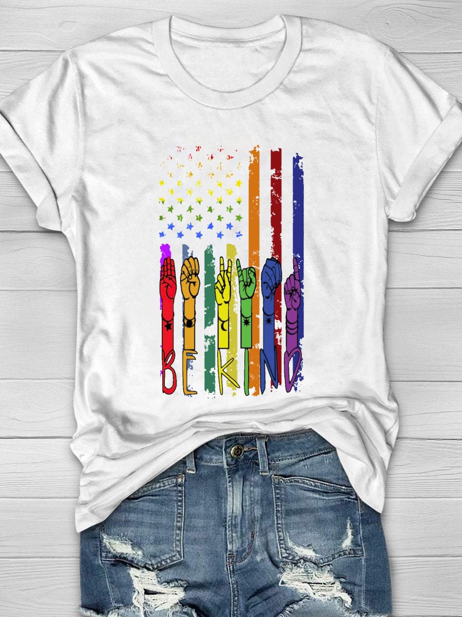 LGBT Be Kind Flag Print Short Sleeve T-Shirt