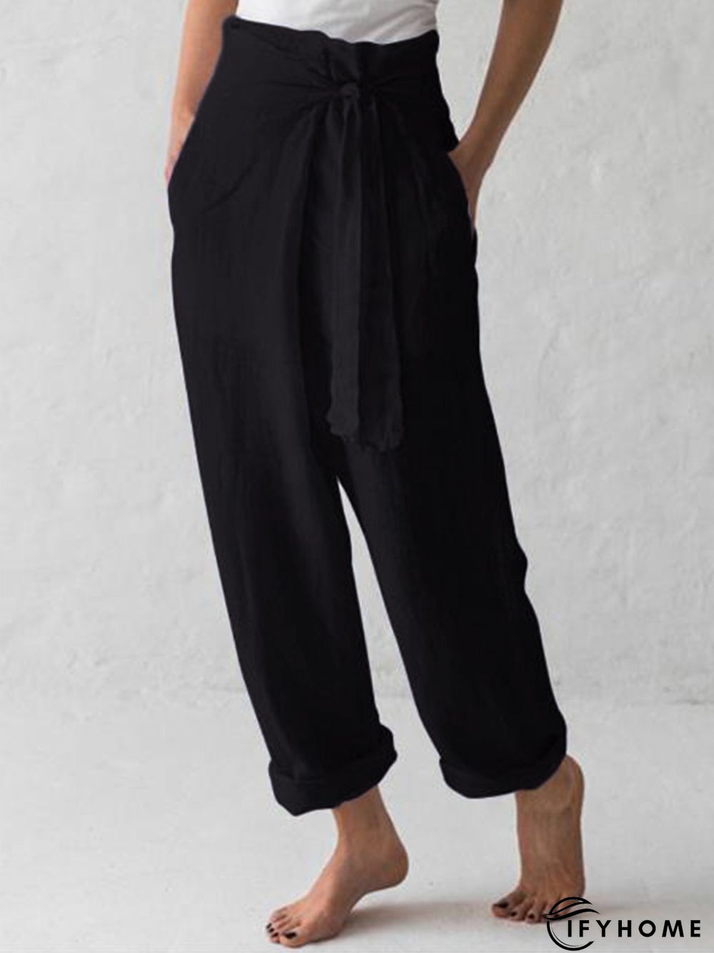 Women Belted High Waist Casual Wide Leg Harem Pants | IFYHOME