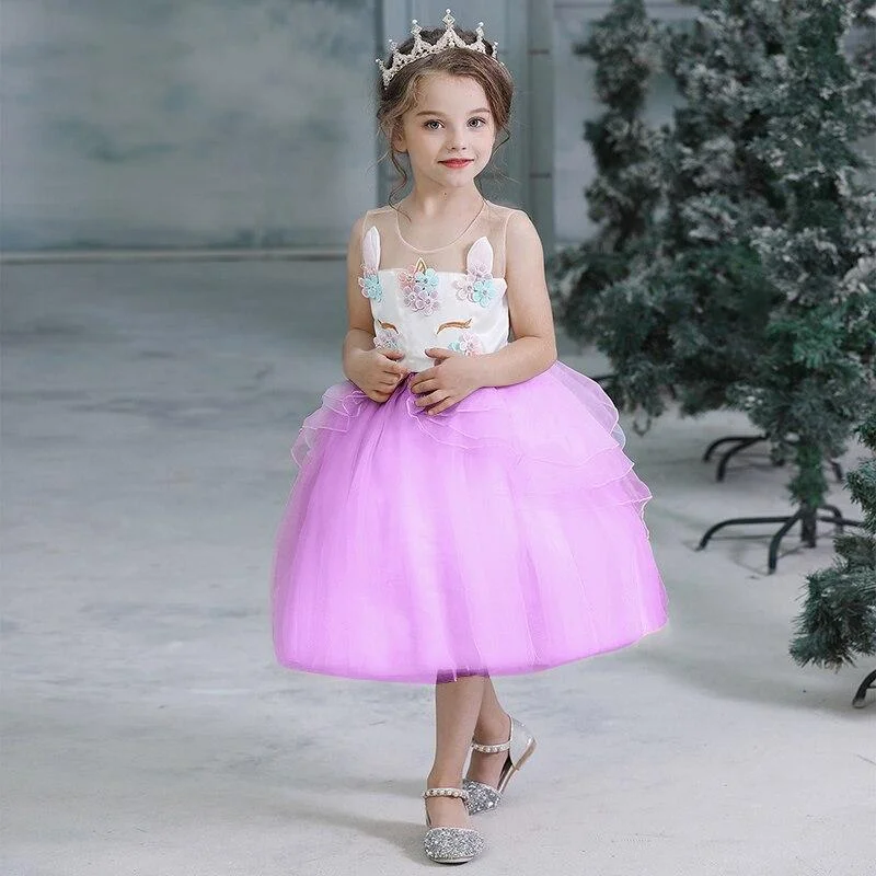 Girls Unicorn Tutu Dress 2021 Summer Kids Princess Vestido Girls Birthday Party Dress Children Summer Dresses 3-8Y Kids Clothes