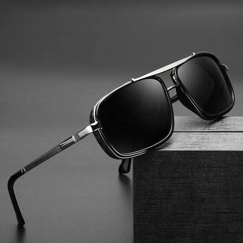 Black Men's Retro Steampunk Polarized Sunglasses