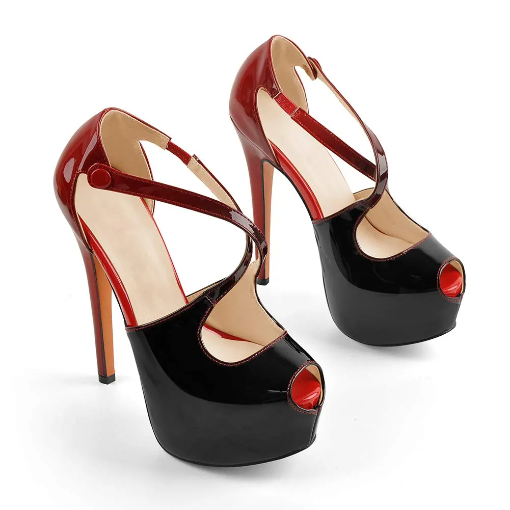 160mm Women's Platform Peep Toe Stiletto Ankle Crisscross Strap High Heeled Sandals-vocosishoes