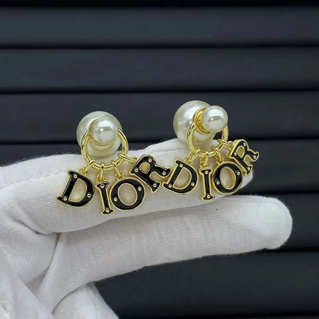 Black Enamel Dior Dangle Pearl Earrings