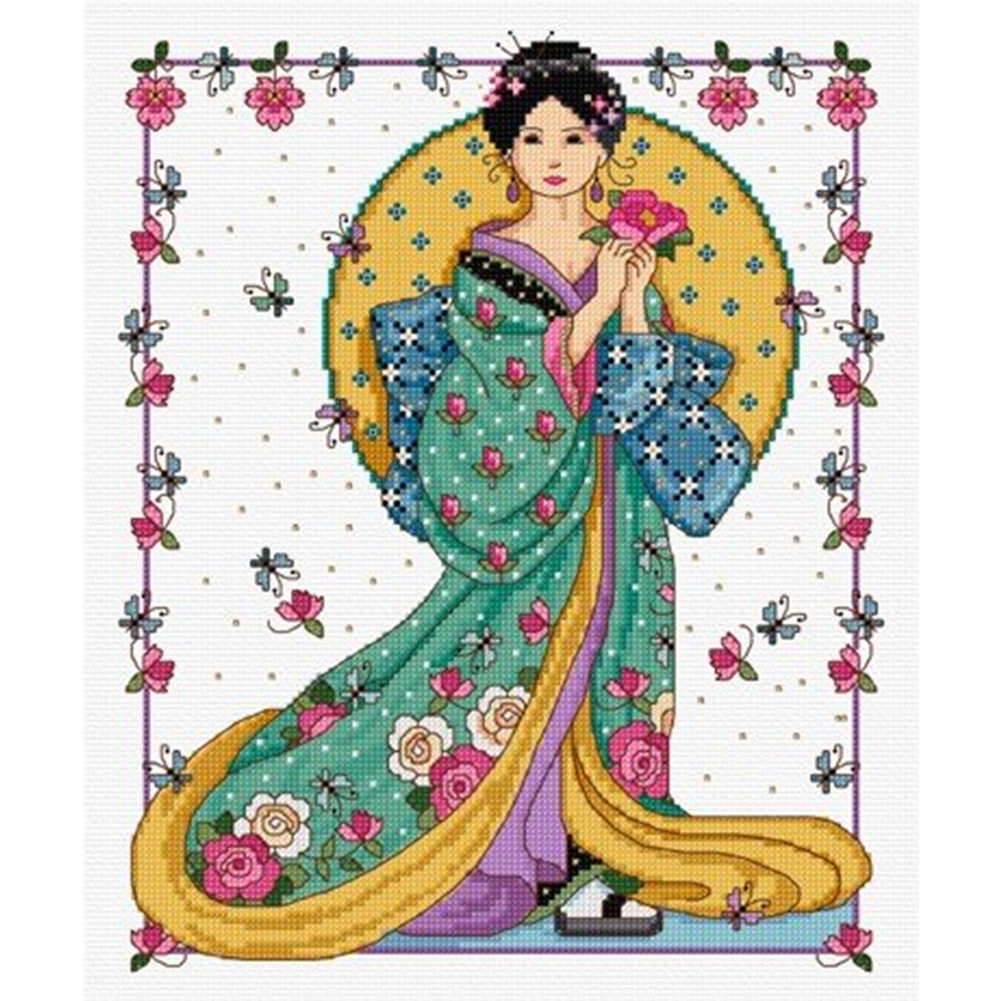 

Japanese Girl - 11CT Stamped Cross Stitch - 40*50CM, 501 Original