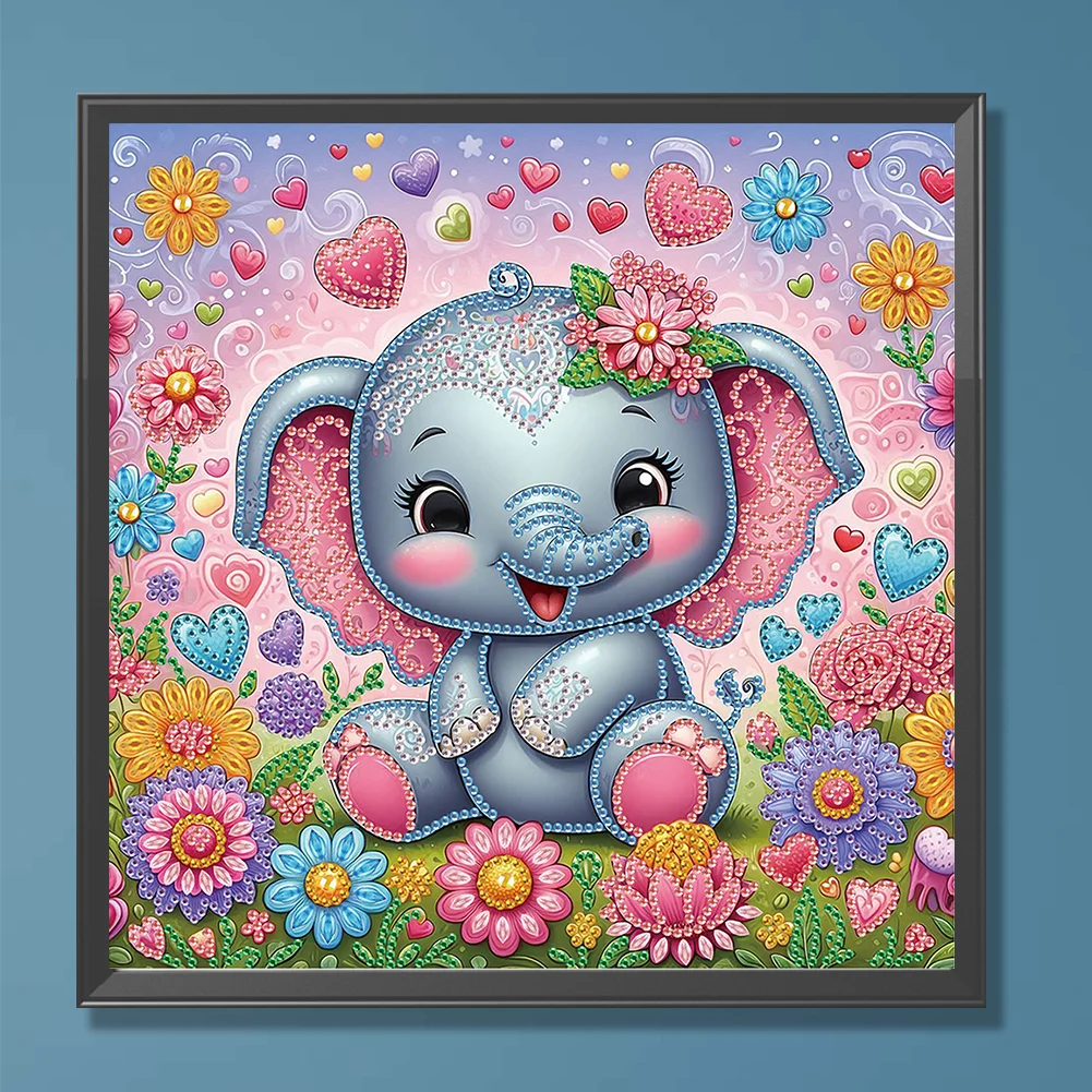 Diamond Painting - Partial Special Shaped Drill - Flower Cute Elephant(Canvas|30*30cm)