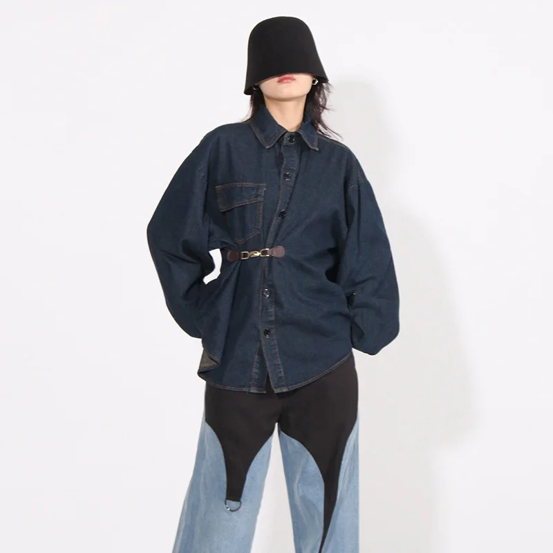 Woherb Woherb 2024 New Fashion Retro Niche Design Sense Washed Waist Show Skinny Denim Coat Women's Long-Sleeved Jacket-Outfit Ideas