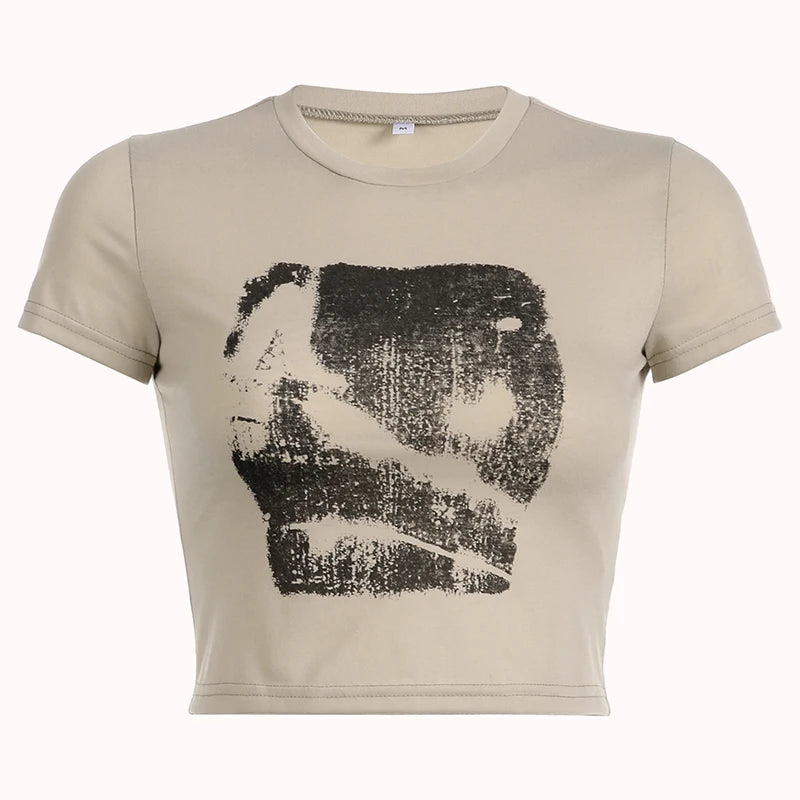 Aiertu Vintage Chic Print y2k Crop Top Crewneck Slim Short Sleeve T-shirt Summer Harajuku  Streetwear y2k Retro Tees Shirt Women Aiertu