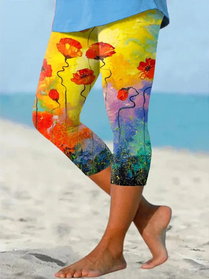 Women's Ink Painted Floral Print Leggings