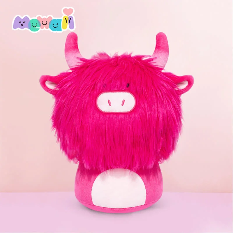 Mewaii® Mushroom Family Pink Highland Cattle Kawaii Plush Pillow Squish Toy