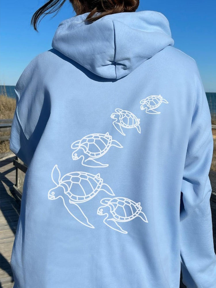 Turtle Print Casual Retro Hoodie wearshes