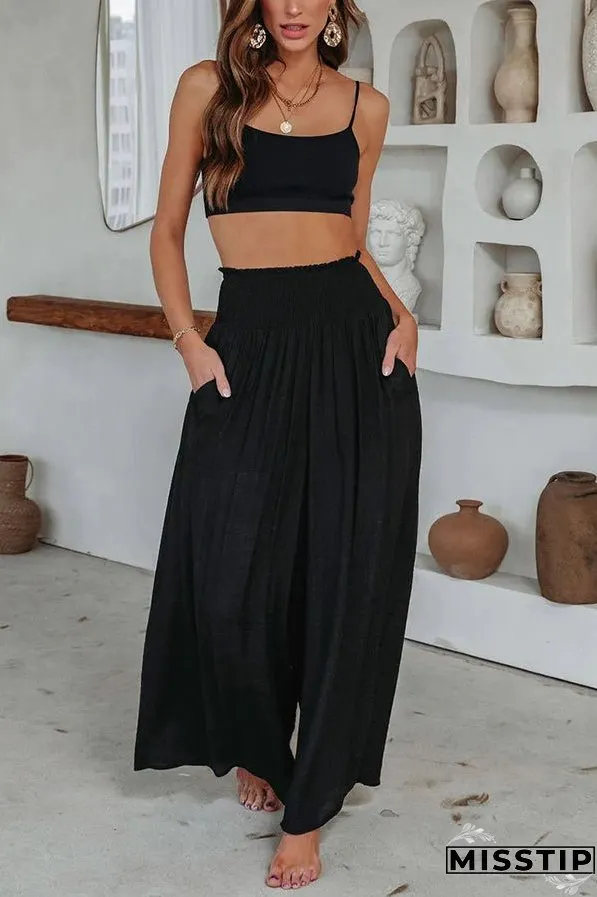 Travel Halfway Smocked Pocketed Wide Leg Pants