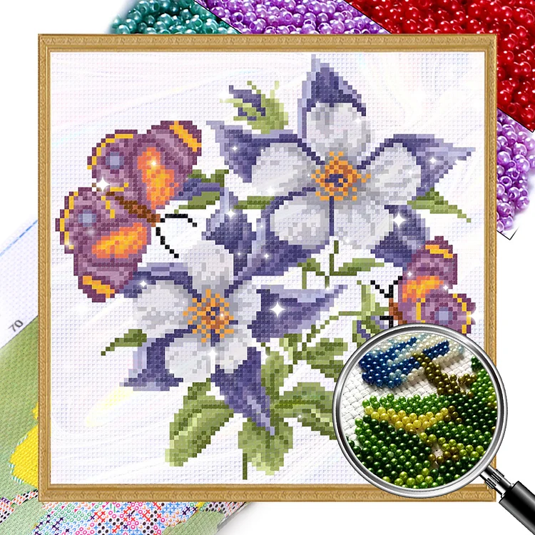 Flowers And Butterflies 9CT Stamped Cross Stitch Bead Embroidery 27*27CM