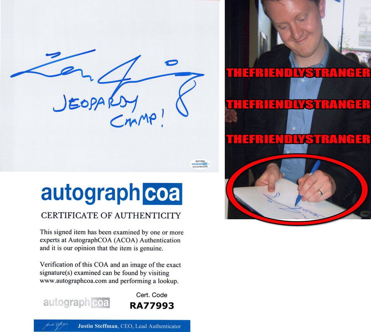 KEN JENNINGS signed 8X10 Photo Poster painting - EXACT PROOF Rare Graph GOAT Jeopardy Champ ACOA