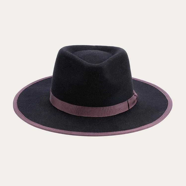 Black Felt Fedora Hat With Purple Bowknot[Fast shipping and box packing]