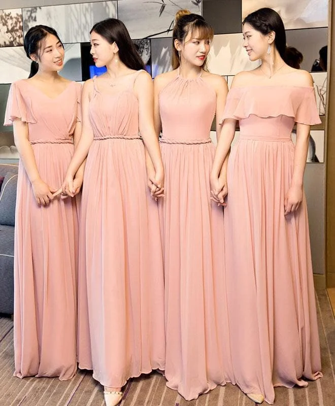 Pink Chiffon Long Prom Dress, Bridesmaid Dress