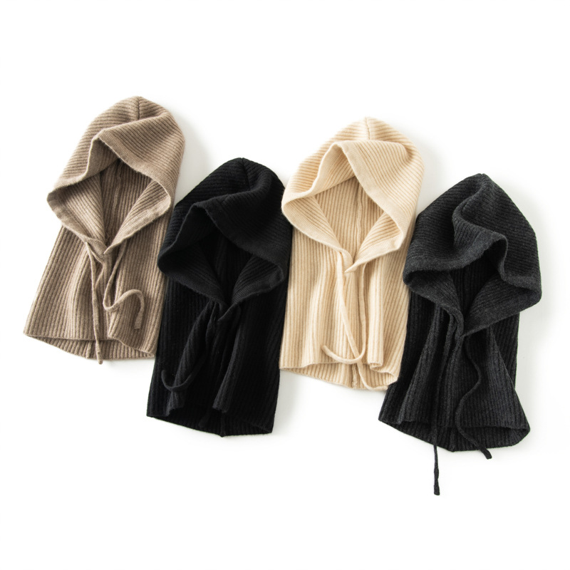 100% Cashmere Hodded Snood Hat with Drawstring REAL SILK LIFE