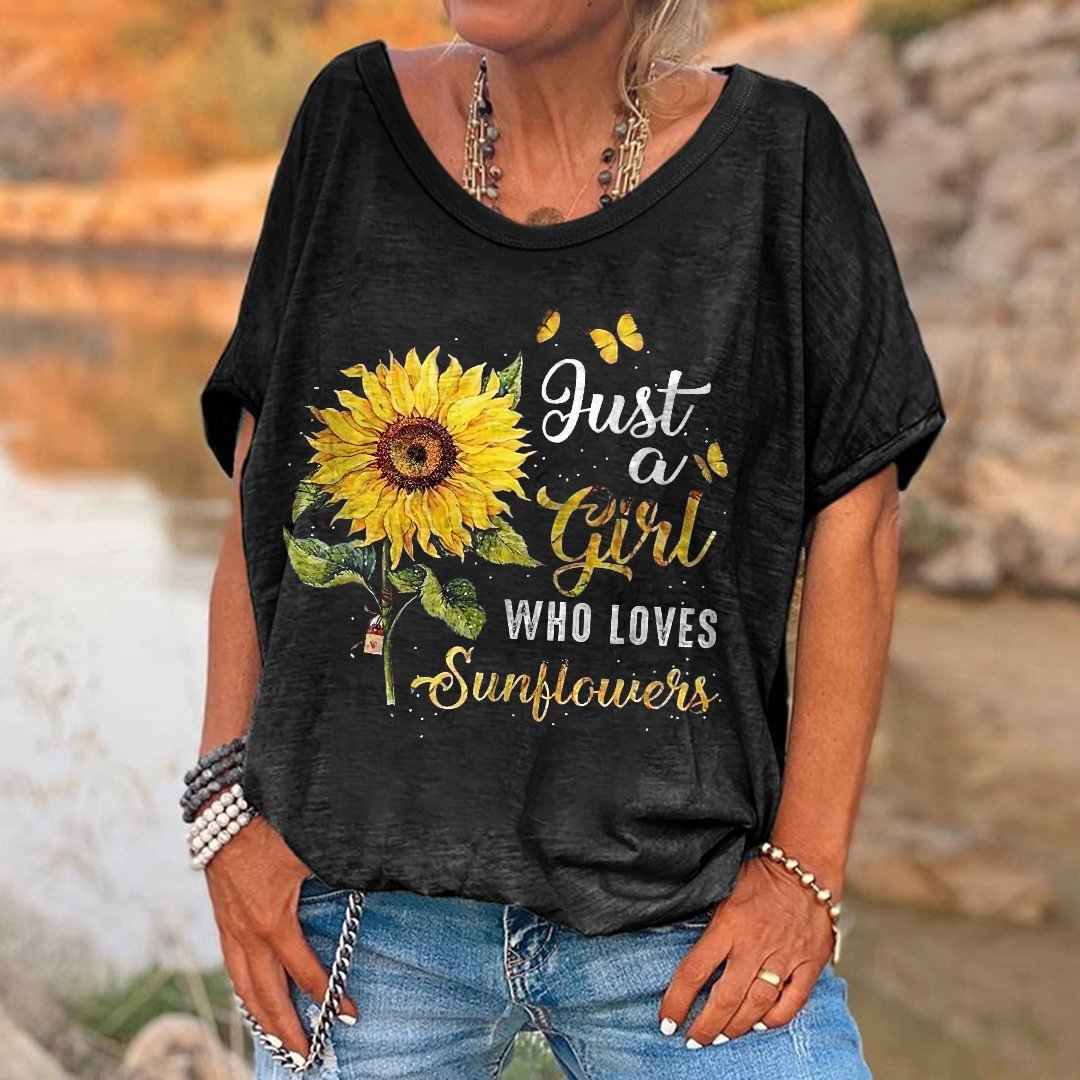 Just A Girl Who Loves Sunflowers Printed Hippie T-shirt