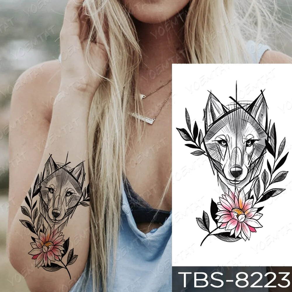 Sdrawing Temporary Tattoo Sticker Yin Yang Dragon Feather Wings Flash Tattoos Wolf Totem Body Art Arm Fake Tatoo Men