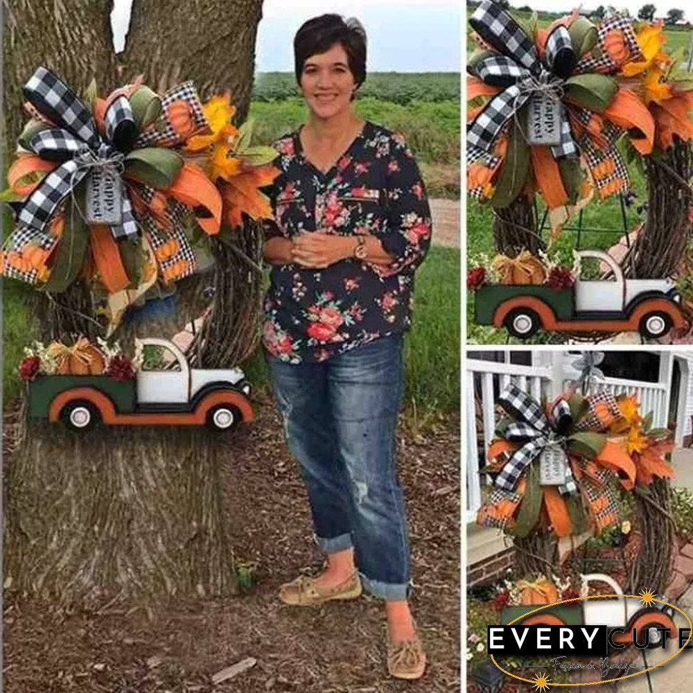Pumpkin Car Wreath Autumn Harvest Thanksgiving Fall Garland, for Indoor Outdoor Home Car Holiday Halloween Decoration