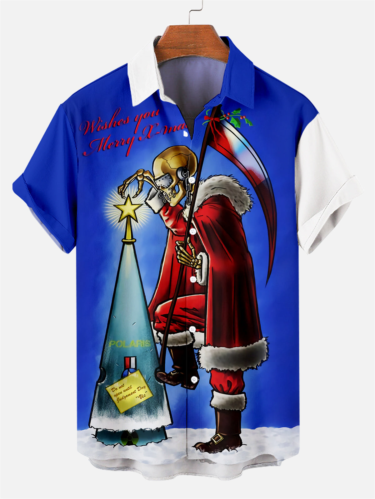 Men's Christmas Father Snow Gift Contrast Stripe Short Sleeve Shirt PLUSCLOTHESMAN