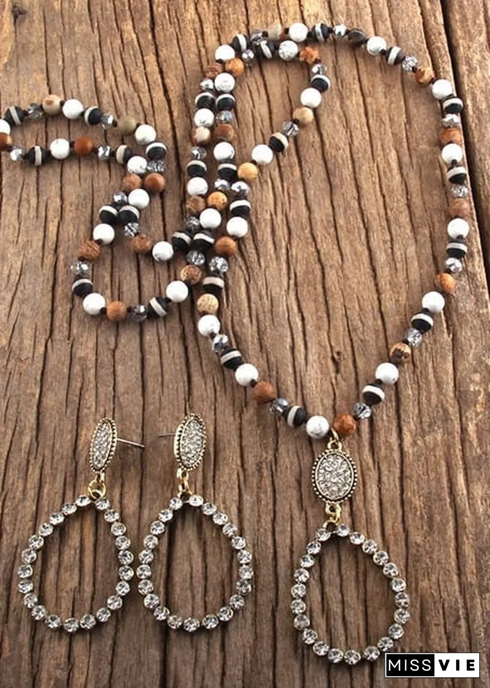 Boho Necklace, Jewelry Set, RH Amazonite Crystal Green Black Natural Stone