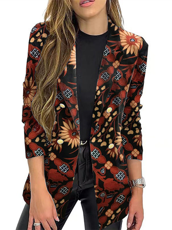 Women Long Sleeve V-neck Graphic Floral Printed Top