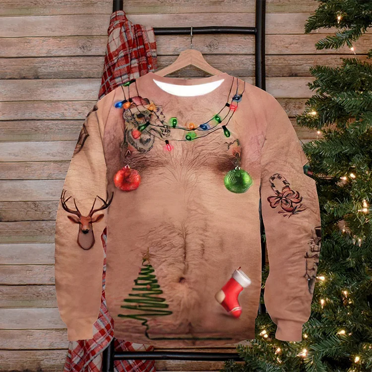 Round Neck Fun Christmas Pendant Nude Men's Sweatshirt