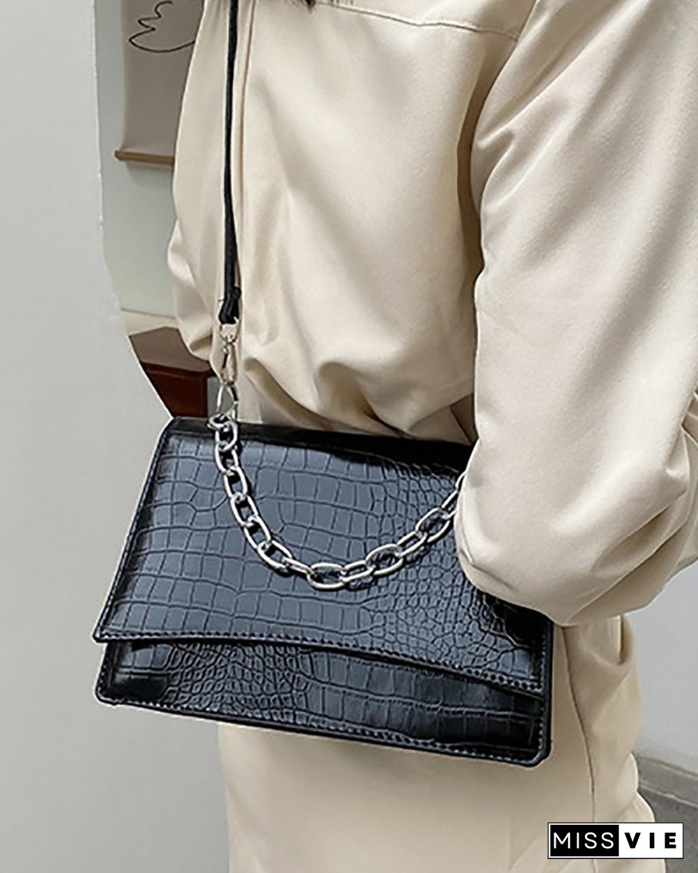 Chain Strap Croc Embossed Crossbody Bag