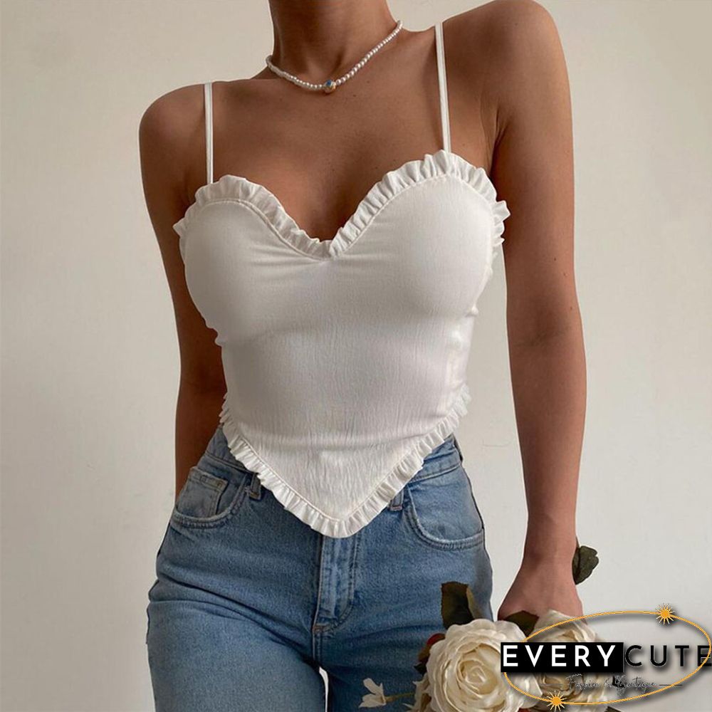 Y2k Ruffle Top Summer Fairy Grunge Sleeveless Triangle Hem Clothes Solid Color Cami Korean Fashion Ladies Clothes