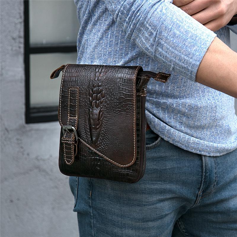Mens Casual Crocodile Pattern Leather Crossbody Bags