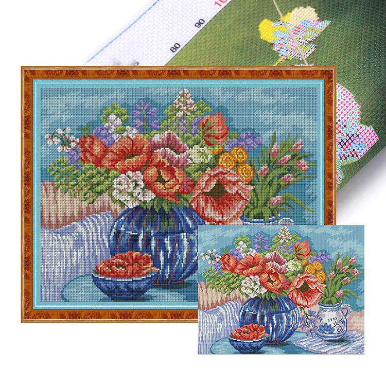 Joy Sunday Vase And Fruits On The Table 14CT Stamped Cross Stitch 44*36CM