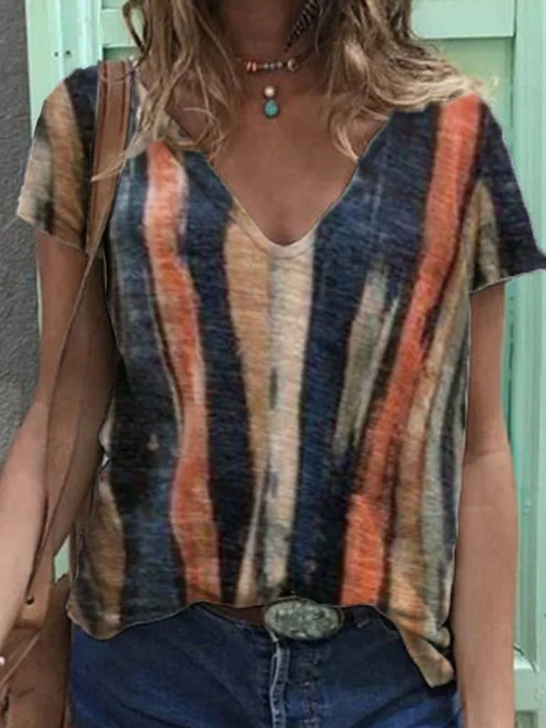 Women's Printed Casual Loose V-neck T-shirt
