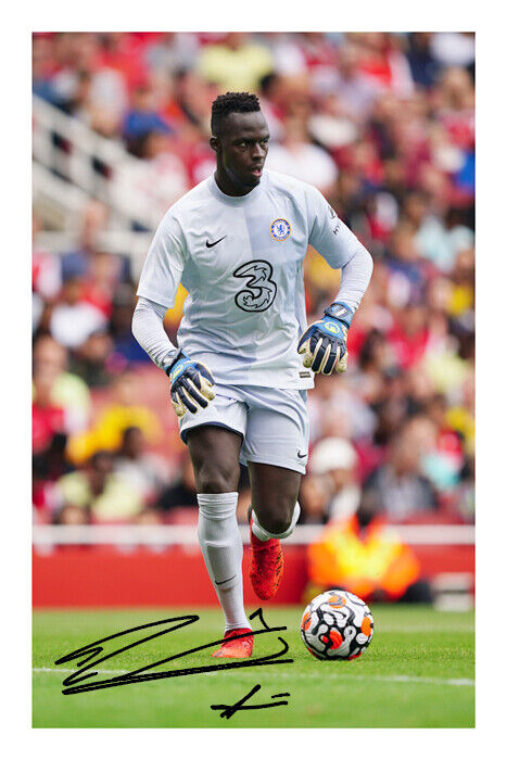 Edouard Mendy Signed A4 Photo Poster painting Print Autograph Chelsea 2021/22